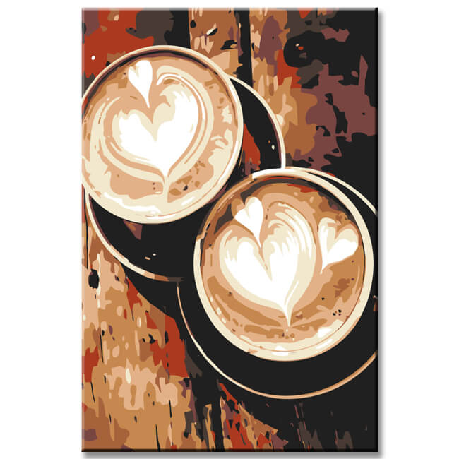 Painting by numbers art lifestyle heart motifs in coffee foam