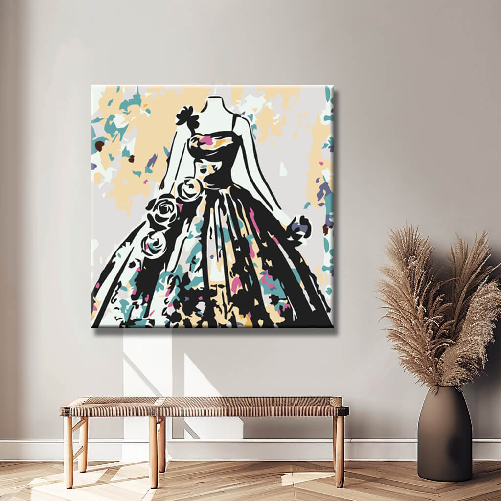 Painting by numbers art lifestyle black and white dress with flowers