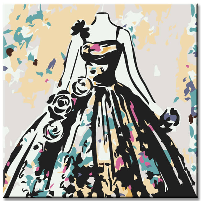 Painting by numbers art lifestyle black and white dress with flowers