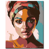 Paint by numbers art of a portrait photo of a woman wearing a head covering