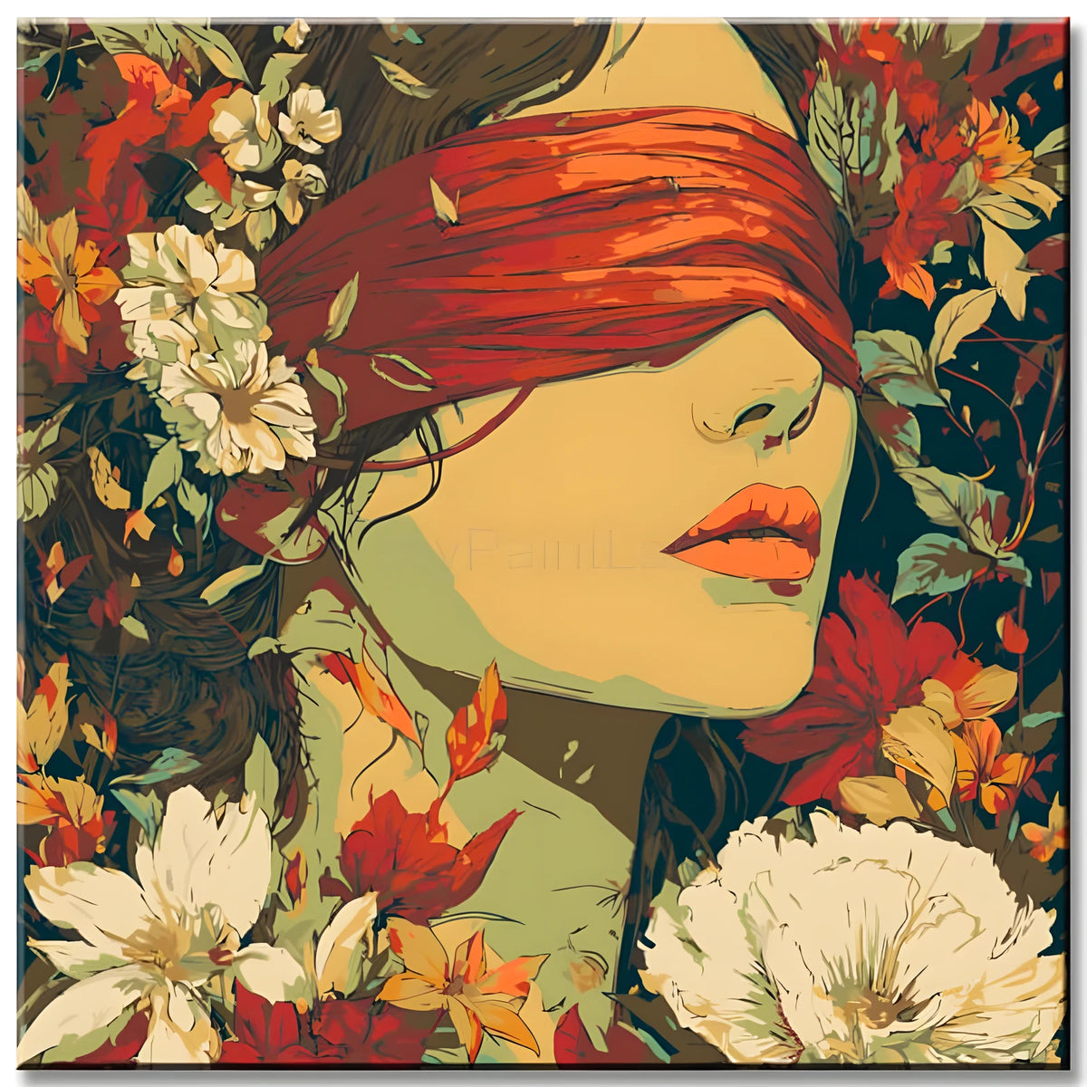 Painting by Numbers Art Lifestyle Woman with Covered Eyes and Flower in Her Arms
