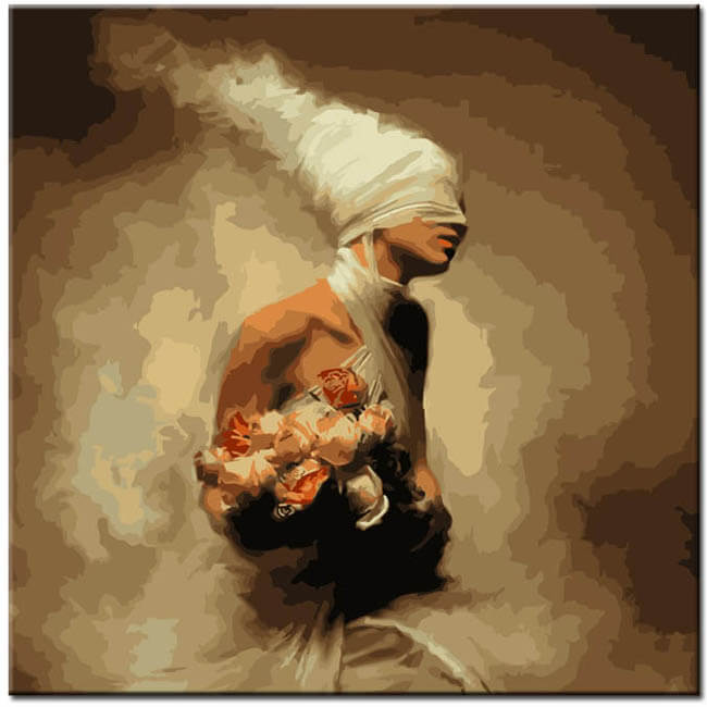 Painting by Numbers Art Lifestyle Woman with Covered Eyes and Flower in Her Arms