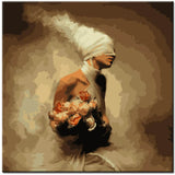 Painting by Numbers Art Lifestyle Woman with Covered Eyes and Flower in Her Arms