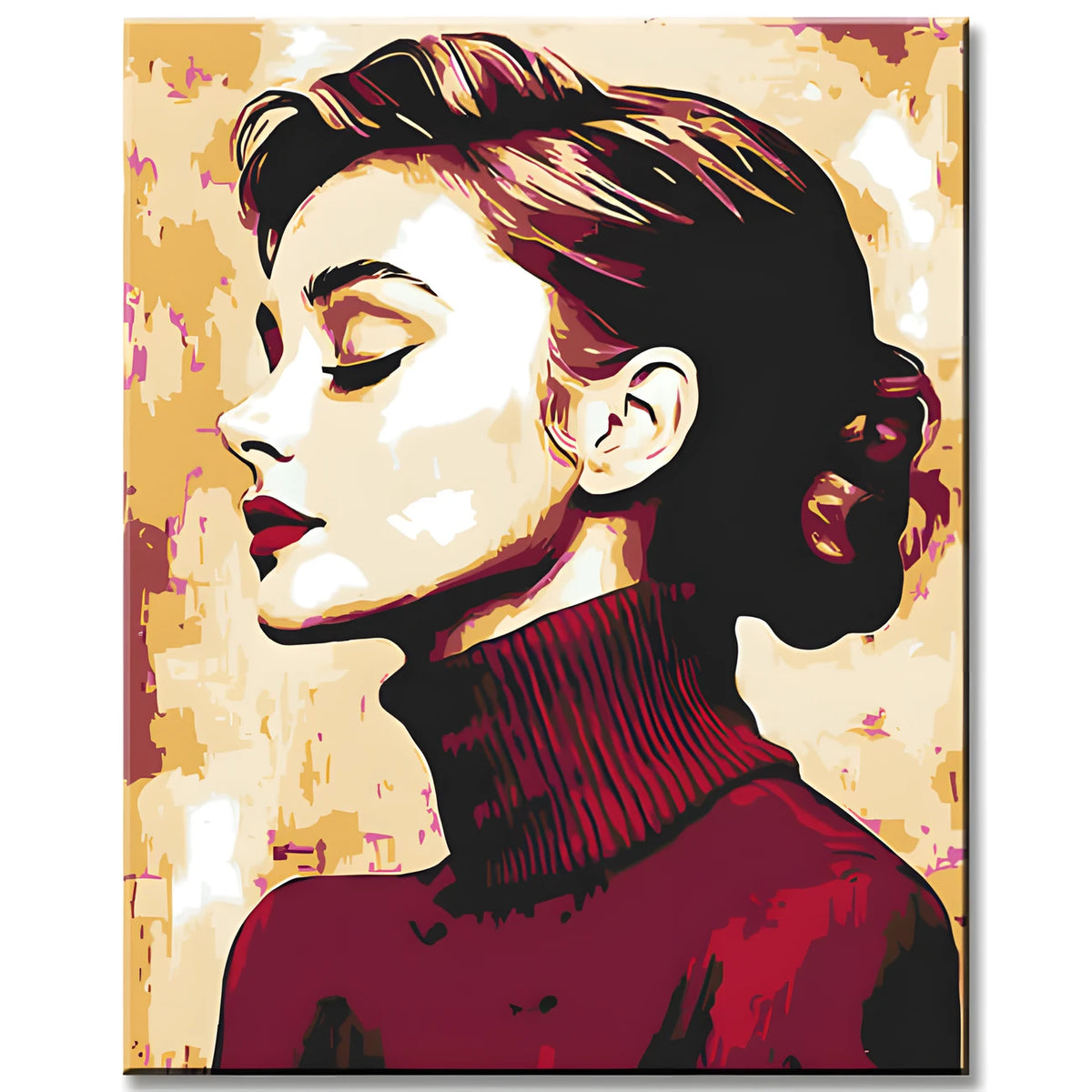 Painting by Numbers Art Lifestyle Woman with Red Turtleneck Sweater