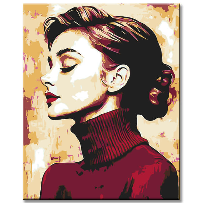 Painting by Numbers Art Lifestyle Woman with Red Turtleneck Sweater