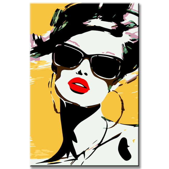 Painting by numbers art lifestyle woman with sunglasses and pink lipstick
