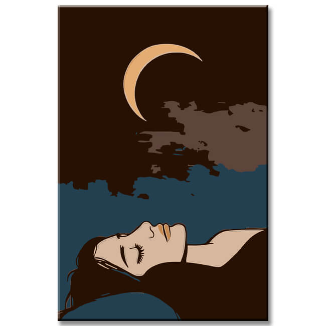 Painting by Numbers Art Lifestyle Woman Lying with Closed Eyes, Crescent Moon
