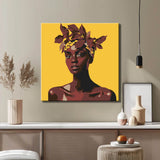 Painting by Numbers Art Lifestyle African Woman in Front of A Yellow Background and Leaves on Her Head