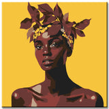 Painting by Numbers Art Lifestyle African Woman in Front of A Yellow Background and Leaves on Her Head