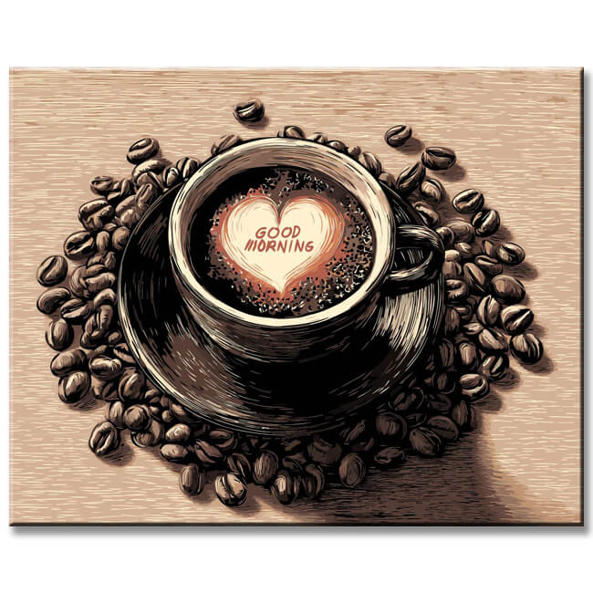 Painting by Numbers Art Lifestyle Cup of Coffee with Lettering in The Foam