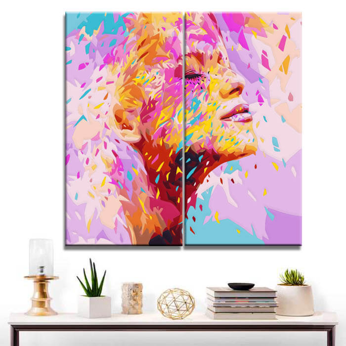 Painting by numbers art lifestyle women profile with pastel colored blobs 2-part