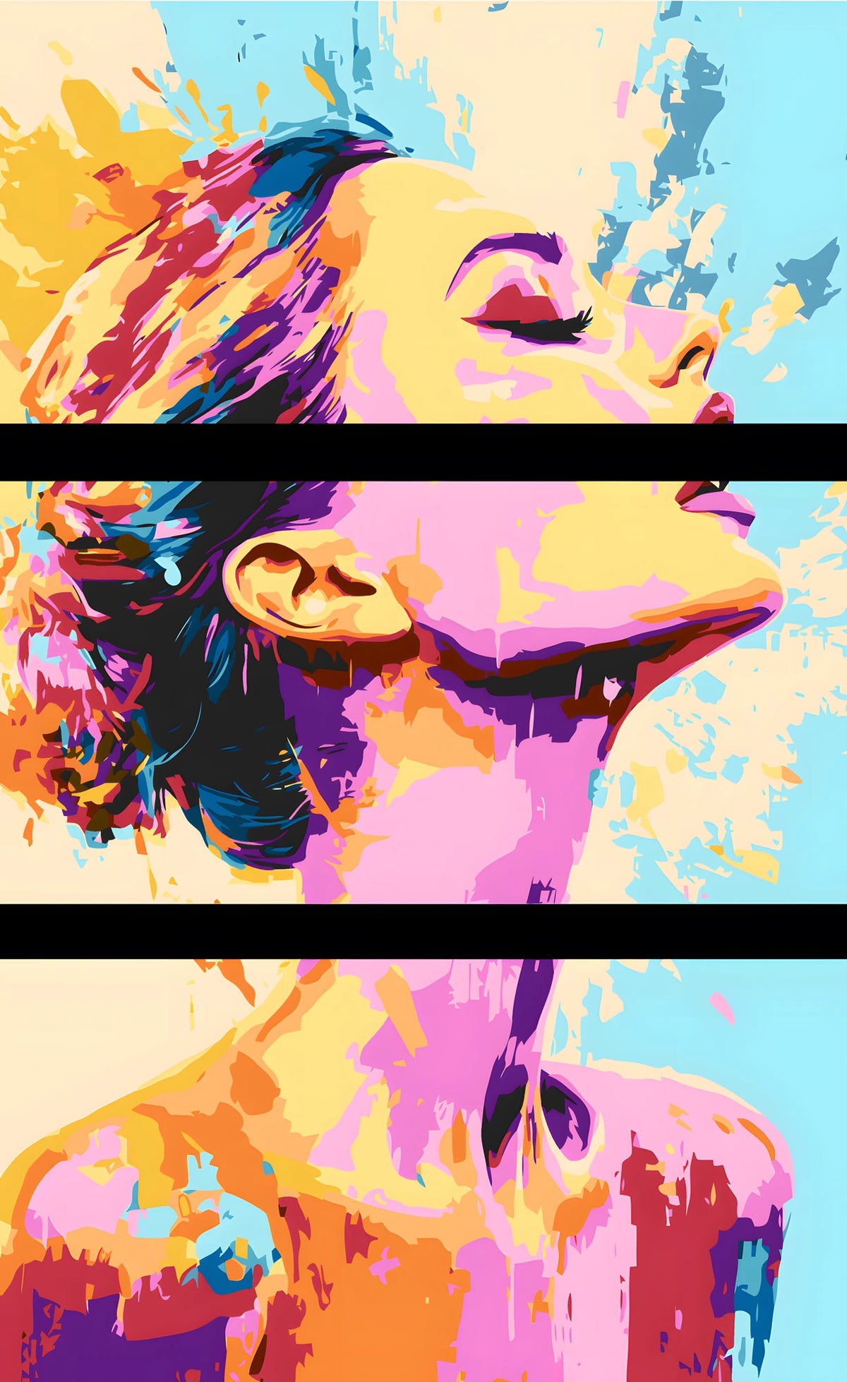 Painting by Numbers Art Woman Profile with Buten Blots 3-Panel