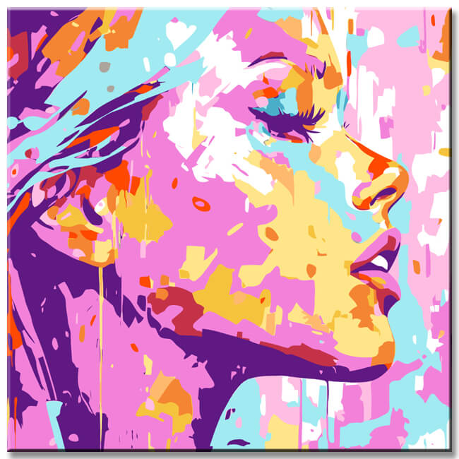 Painting by Numbers Art Lifestyle Woman Profile with Pastel Colored Blobs