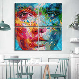 Painting by Numbers Art Lifestyle Woman Half Red Colored and Half Teal Colored Face 4 Panel