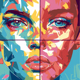 Painting by Numbers Art Lifestyle Woman Half Red Colored and Half Teal Colored Face 4 Panel