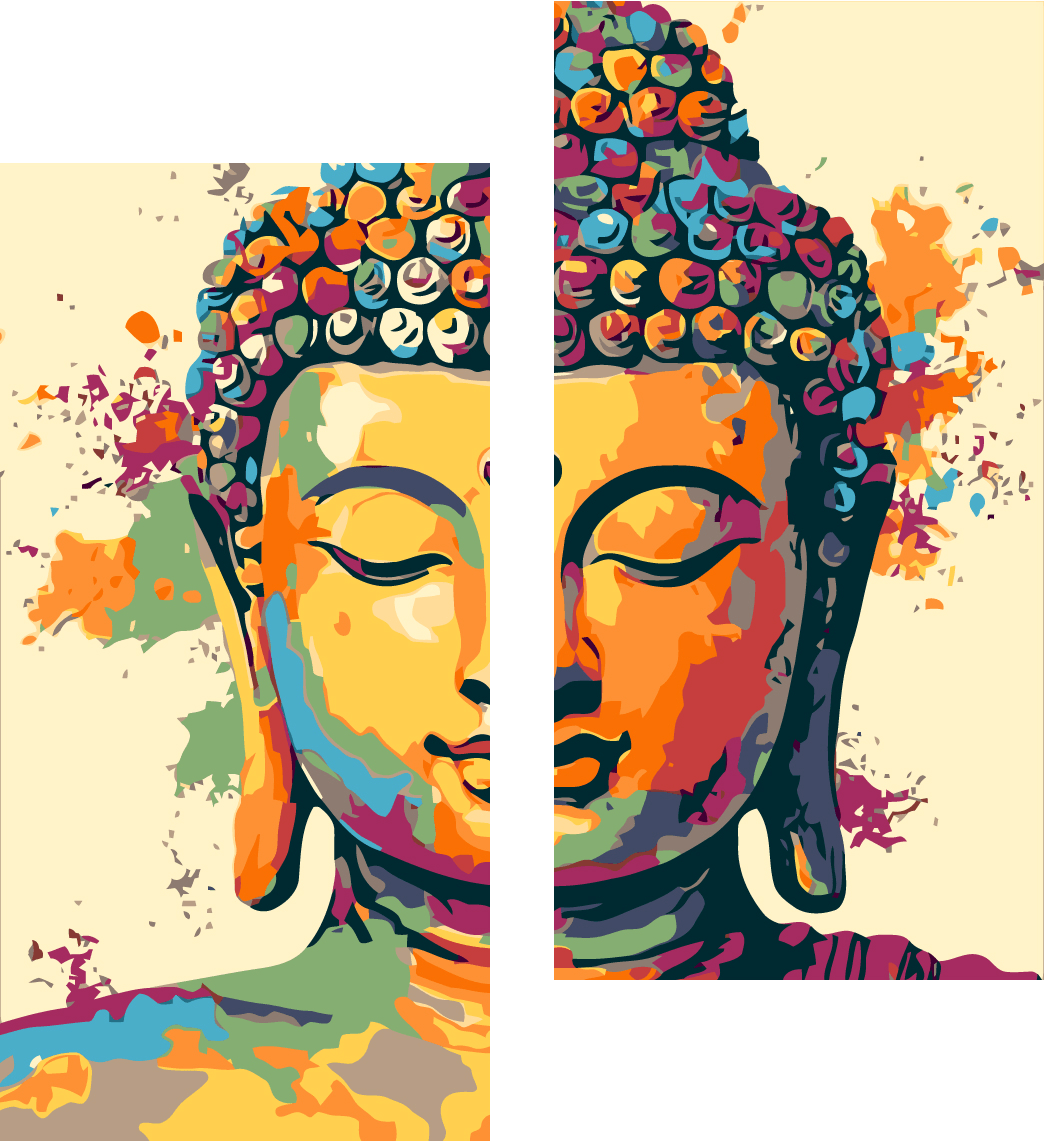 Painting by Numbers Art Lifestyle Golden Buddha with Paint Splashes 2-Panel