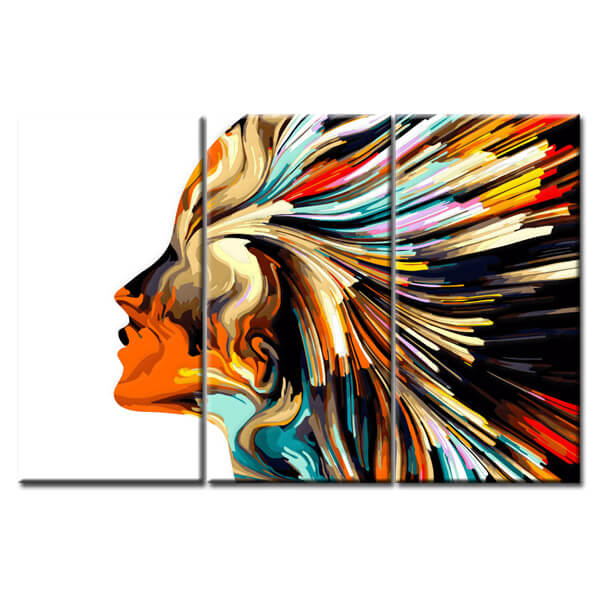 Painting by Numbers Art Woman with Bright Colors in Her Hair 3-Panel