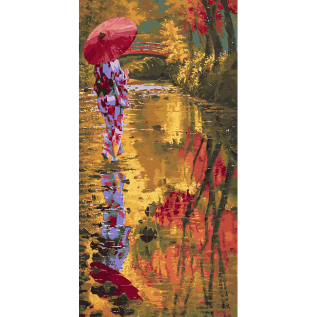 Painting by Numbers Art Lifestyle Woman Standing on The Bank with An Umbrella