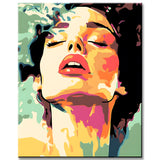 Paint by numbers painting of a woman with closed eyes