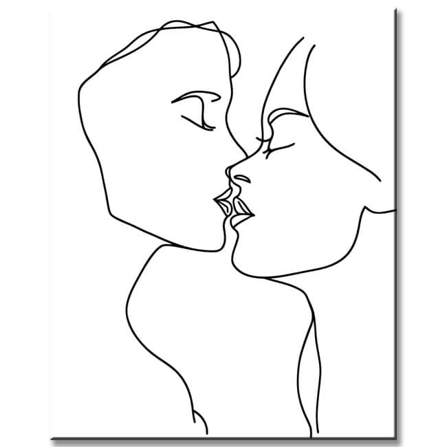 Paint by Numbers Line Drawing Art Silhouette Kiss Love