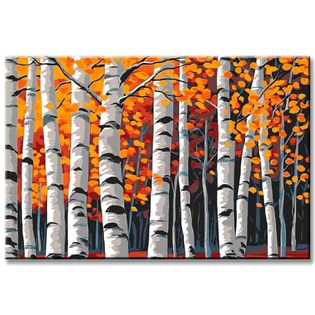 Painting by Numbers Art Nature Bare Trees with Autumn Leaves