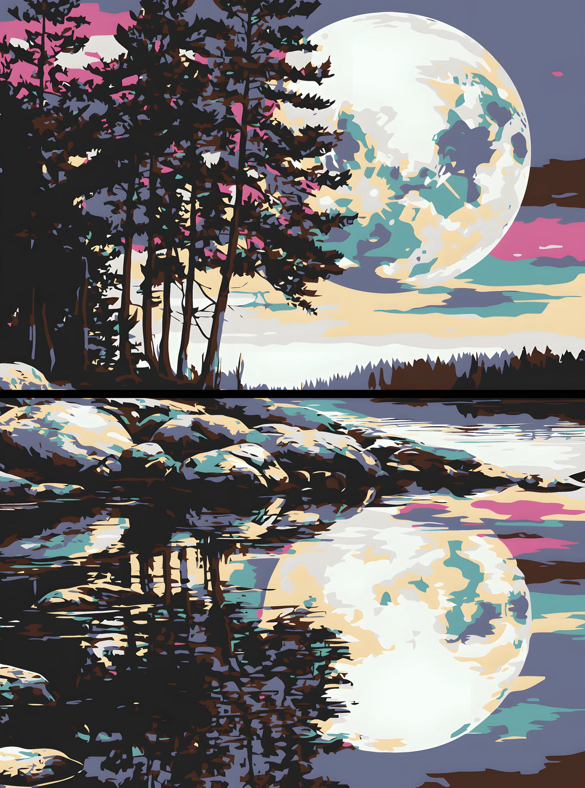 Painting by Numbers Art Nature Full Moon Reflected in The Water