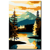 Painting by Numbers Art Nature Yellow Golden Sky Behind Mountain Lake