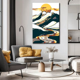 Painting by Numbers Art Nature Golden Sun Behind White Mountain with Silver-Golden River