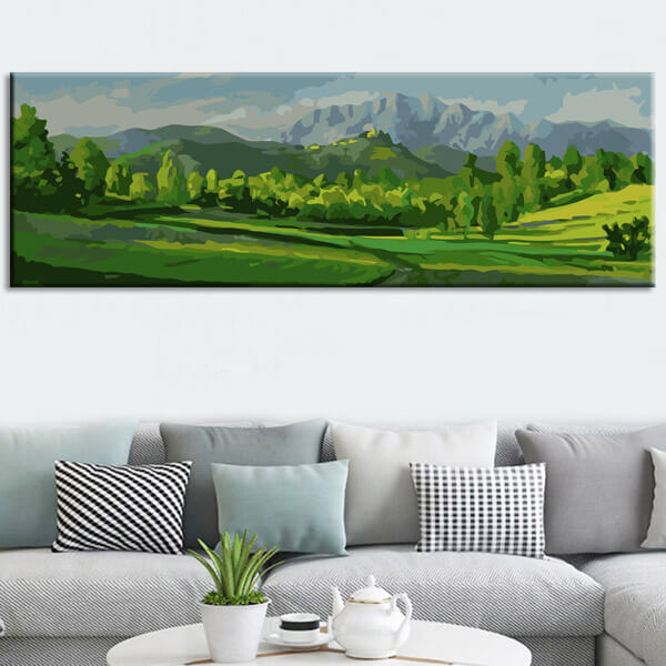 Painting by Numbers Art Nature Green Meadows and Mountains