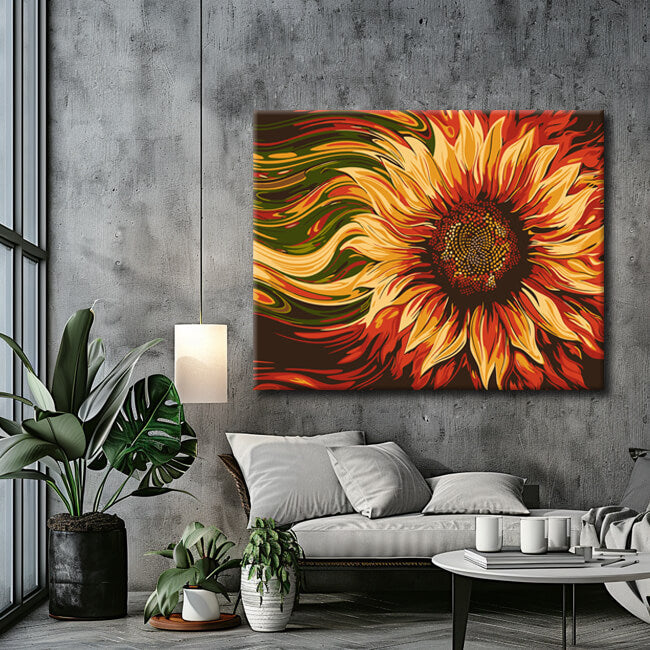 Painting by numbers art nature open sunflower blowing in the wind