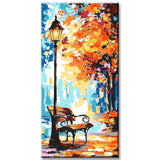 Painting by Numbers Art Nature Autumn Picture with A Bench and Lanterns