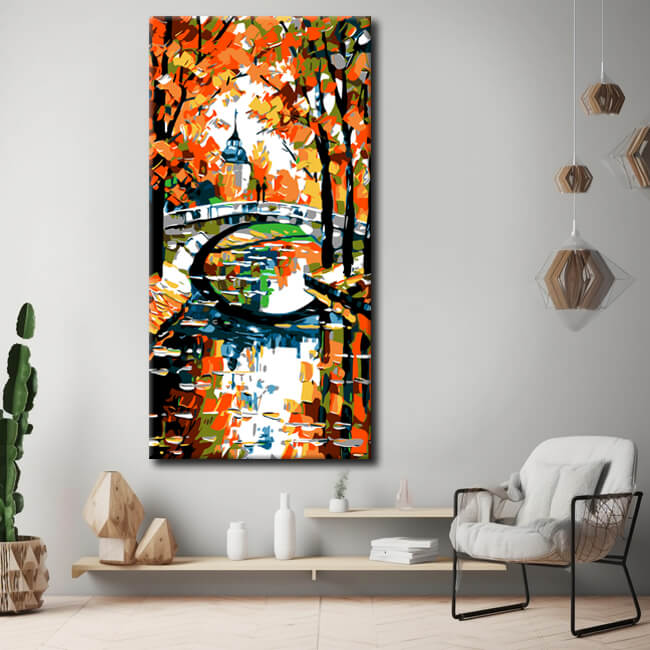 Painting by Numbers Autumn Landscape with River  and Bridge