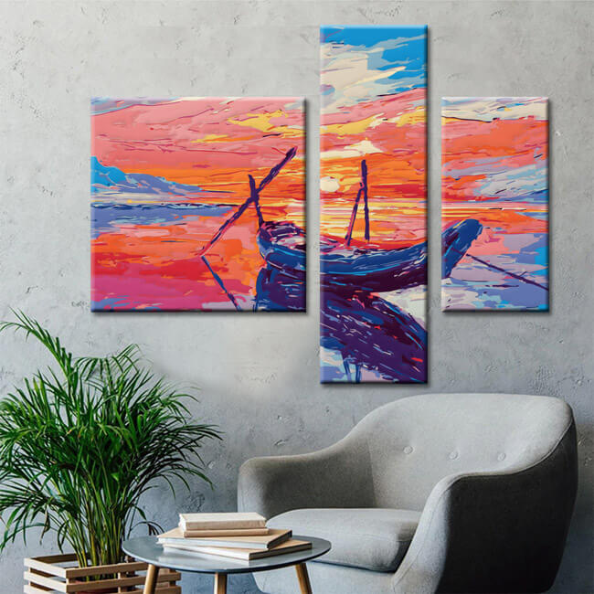 Painting by Numbers Nature Art Boat by The Sea i 3-Panel