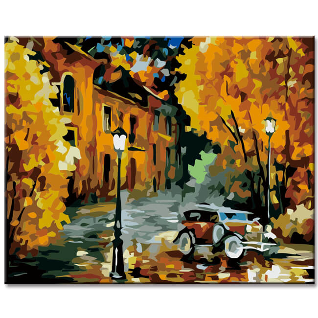 Painting by Numbers Autumn City with Vintage Cars