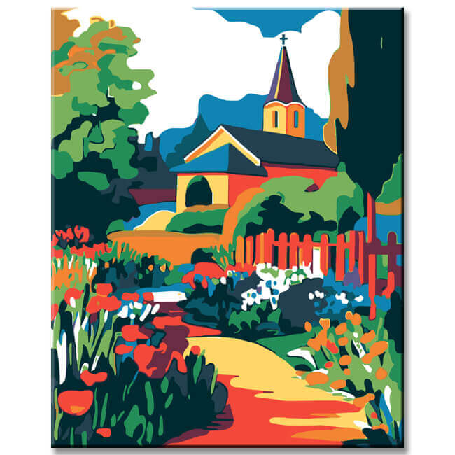 Painting by Numbers Village idyll with Church and Garden