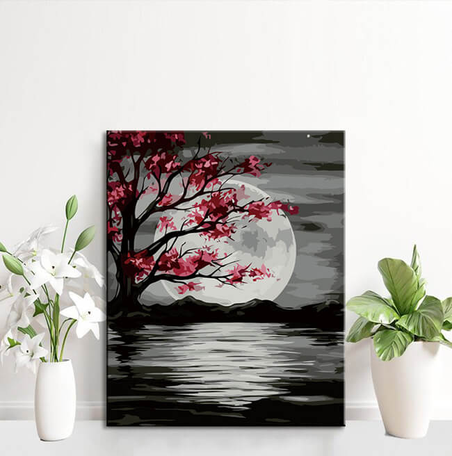 Painting by Numbers Black and White Moon Night Mood