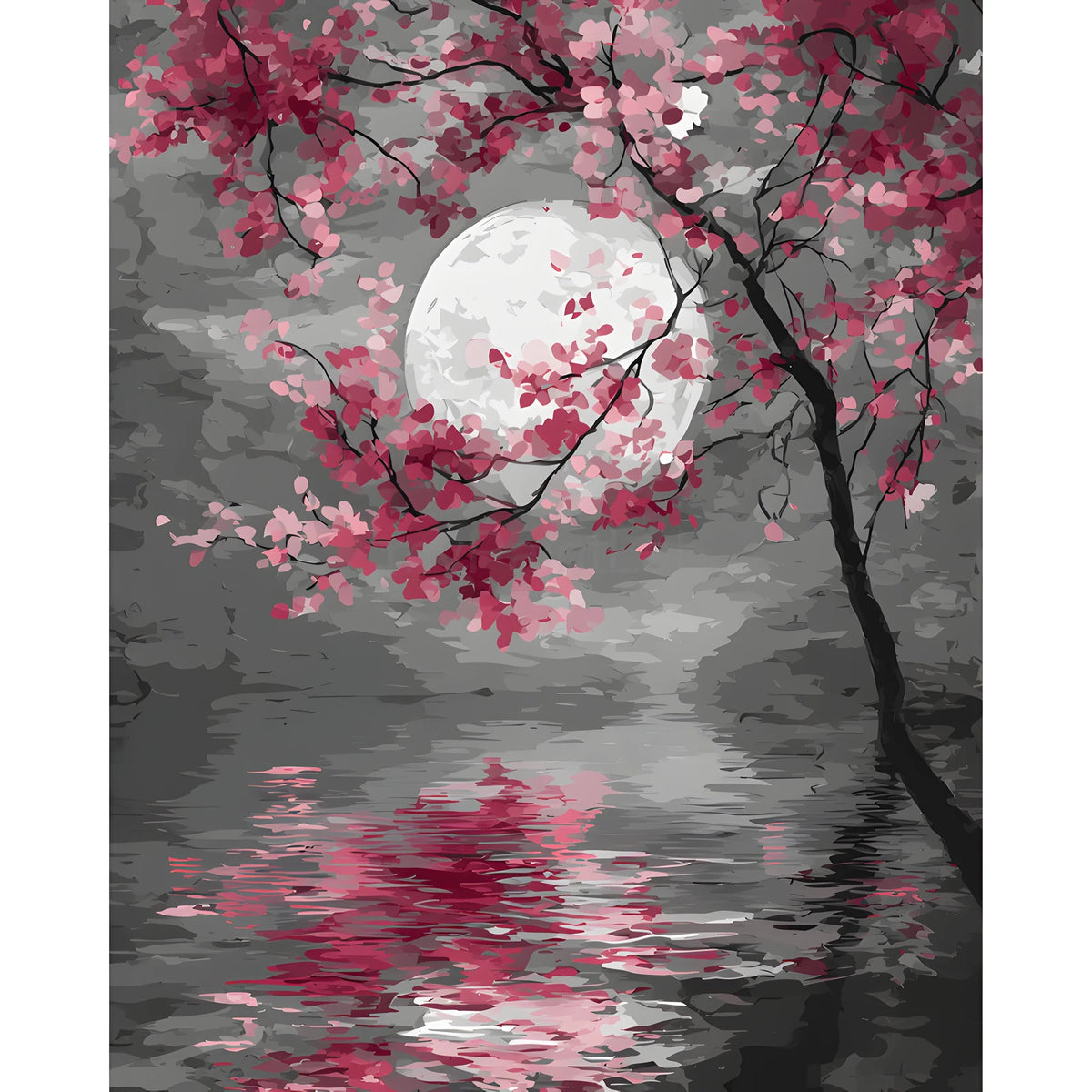 Painting by Numbers Black and White Moon Night Mood