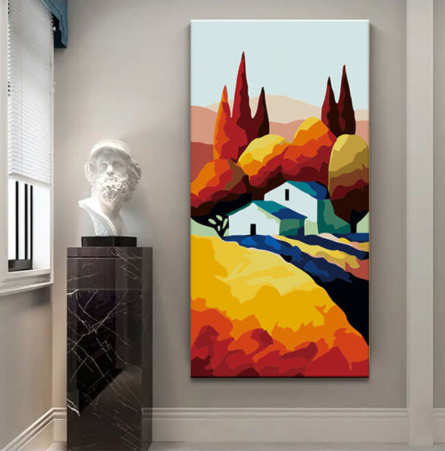 Painting by numbers folk art folk art house in landscape