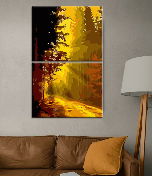 Painting by numbers Radiant light in the forest 2-part shipping from DE