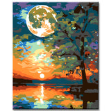 Paint by Numbers Lake Landscape with Sun and Moon
