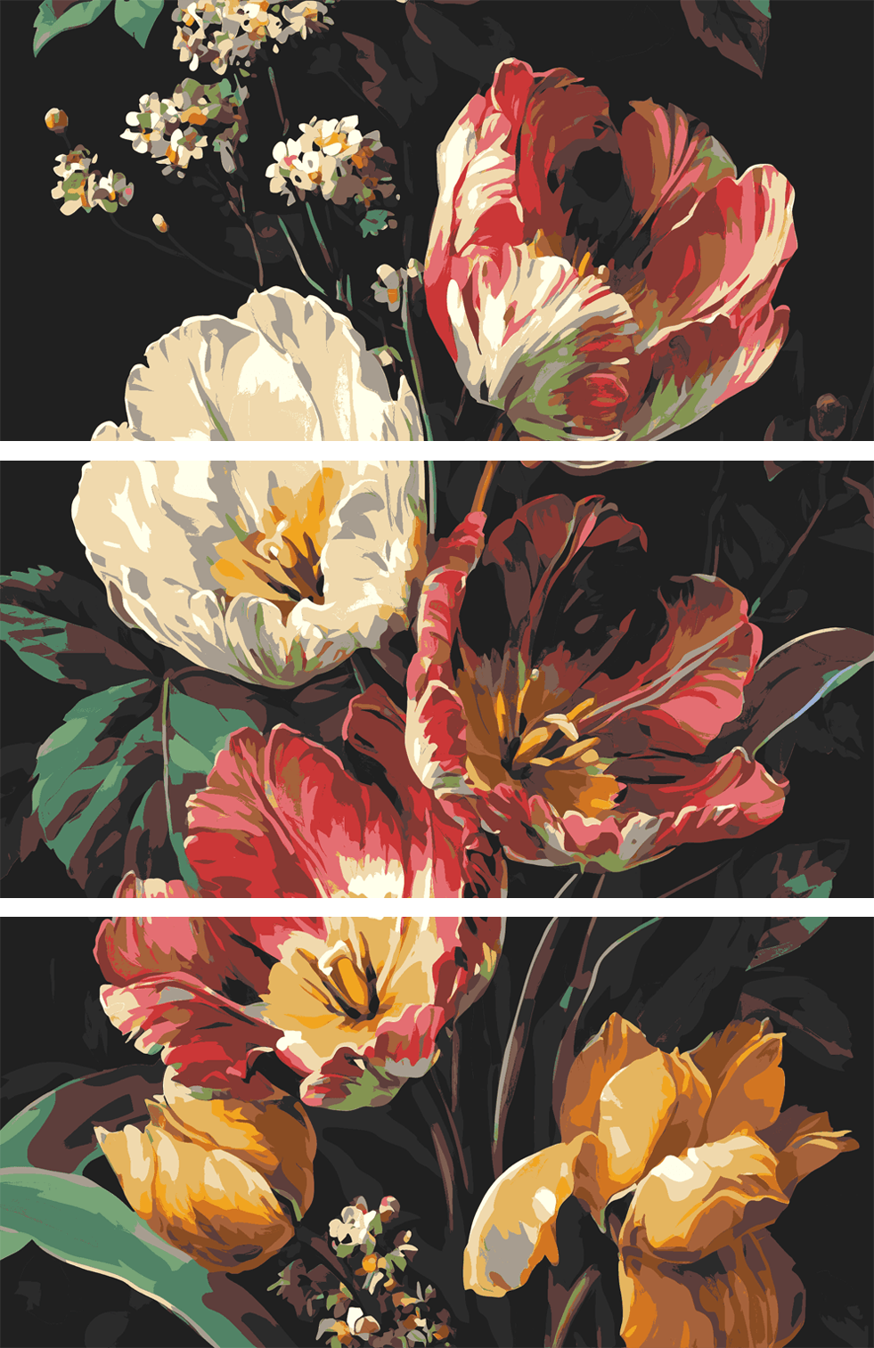 Painting by Numbers Tulip Flowers Bouquet 3-Panel