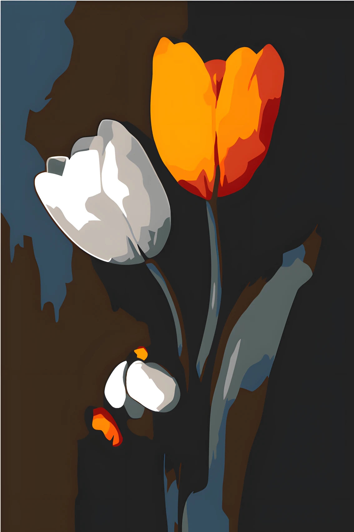 Painting by Numbers Orange and White Tulip Black and White