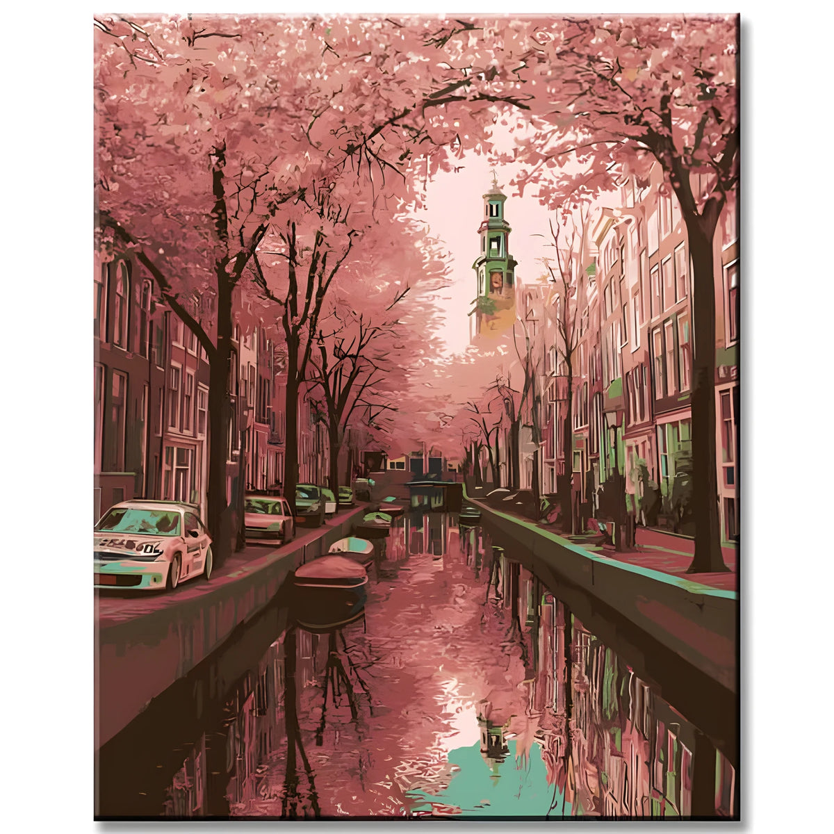 Painting by Numbers Netherlands Canal Holland Cherry Blossom