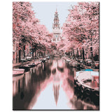 Painting by Numbers Netherlands Canal Holland Cherry Blossom