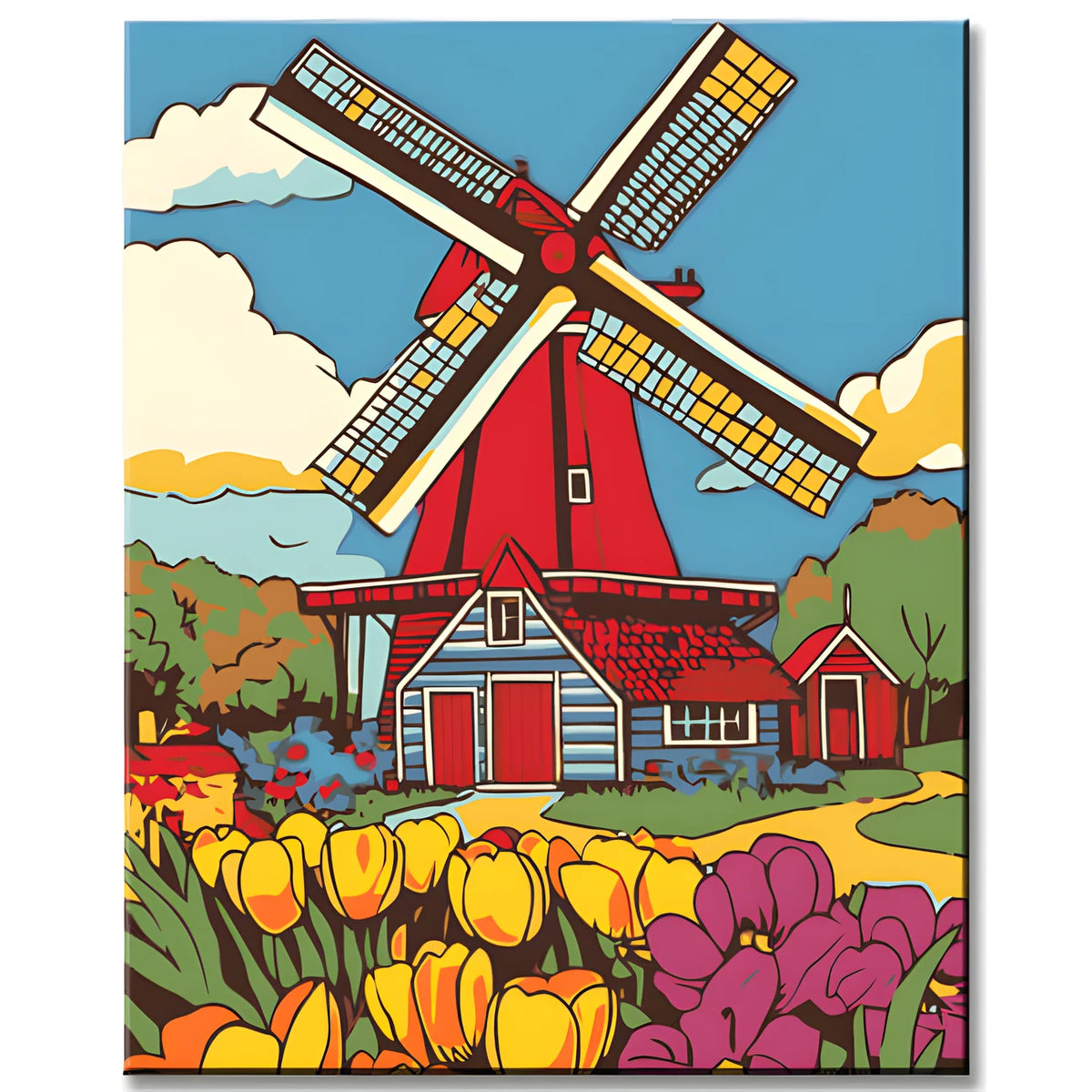 Painting by Numbers Netherlands Holland Windmill Flowers