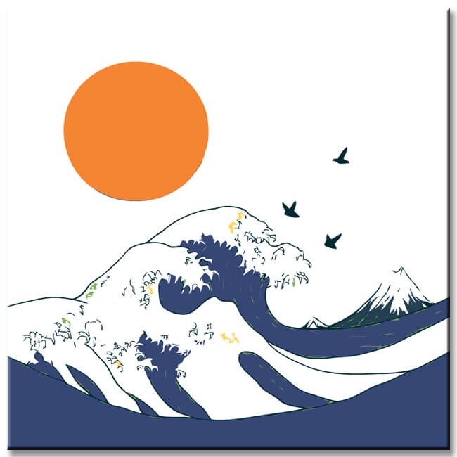 Painting by Numbers Art Cat Waves Moon Mountain