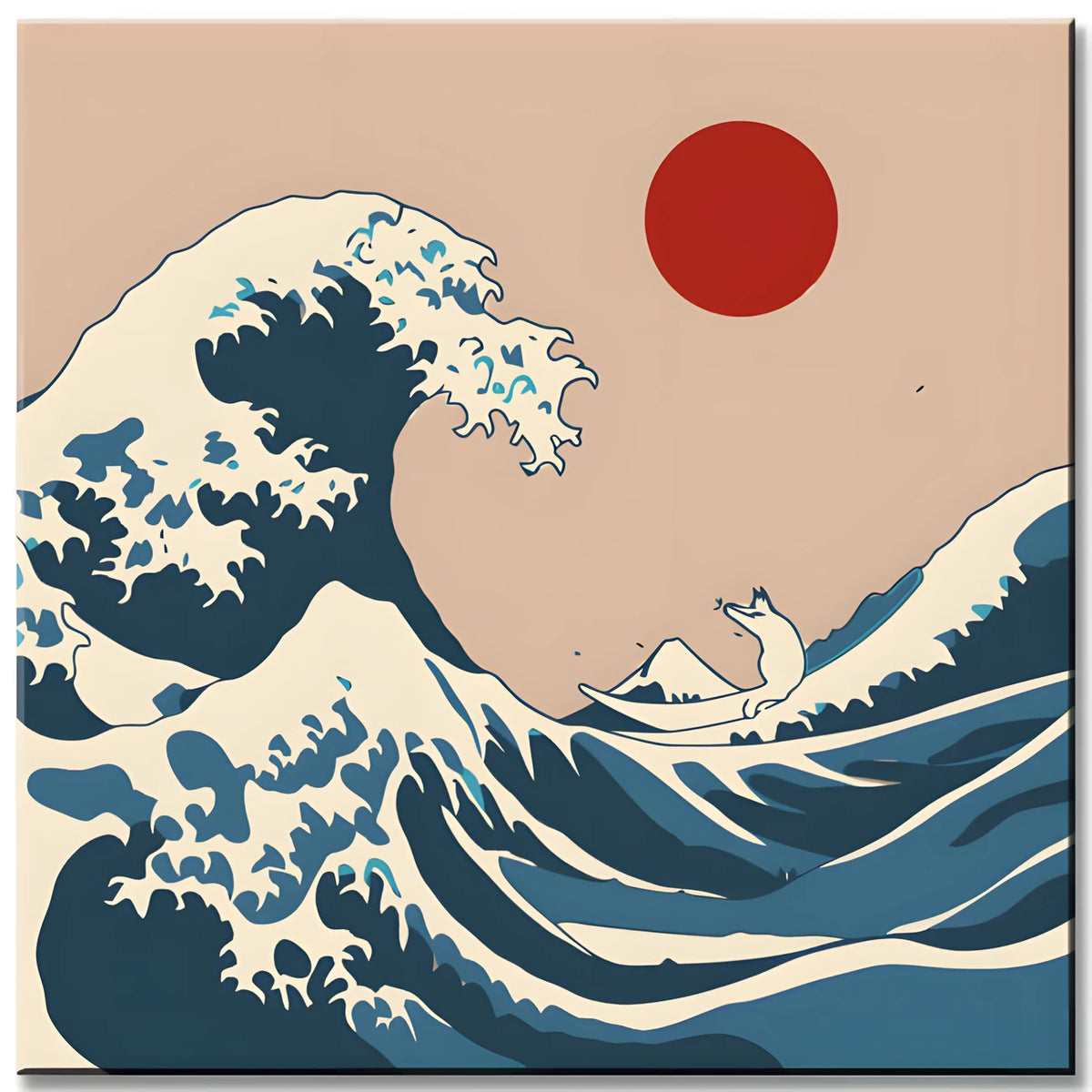 Paint by Numbers Wave of Kanagawa with Red Sun