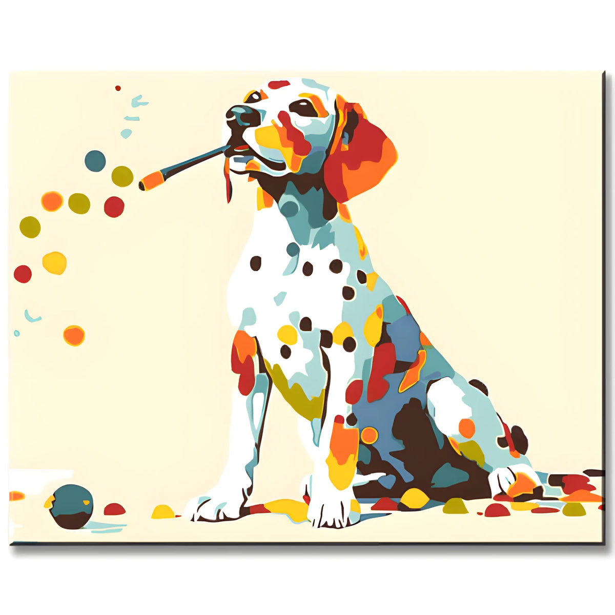 Paint by Numbers Art White Dog with Colorful Dots II