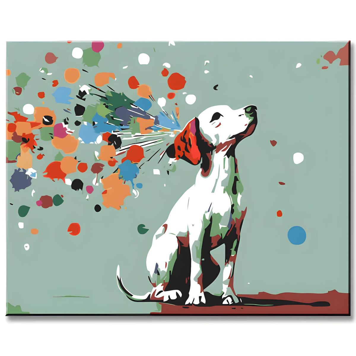 Paint by Numbers Art White Dog with Colorful Dots I