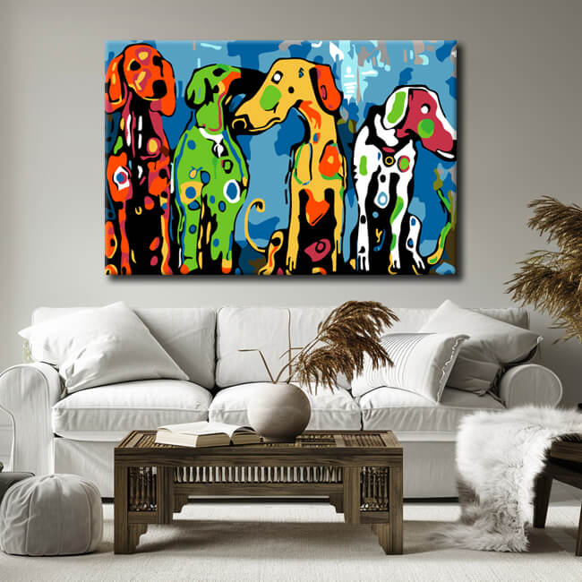 Painting by Numbers Art Four Colorful Dogs